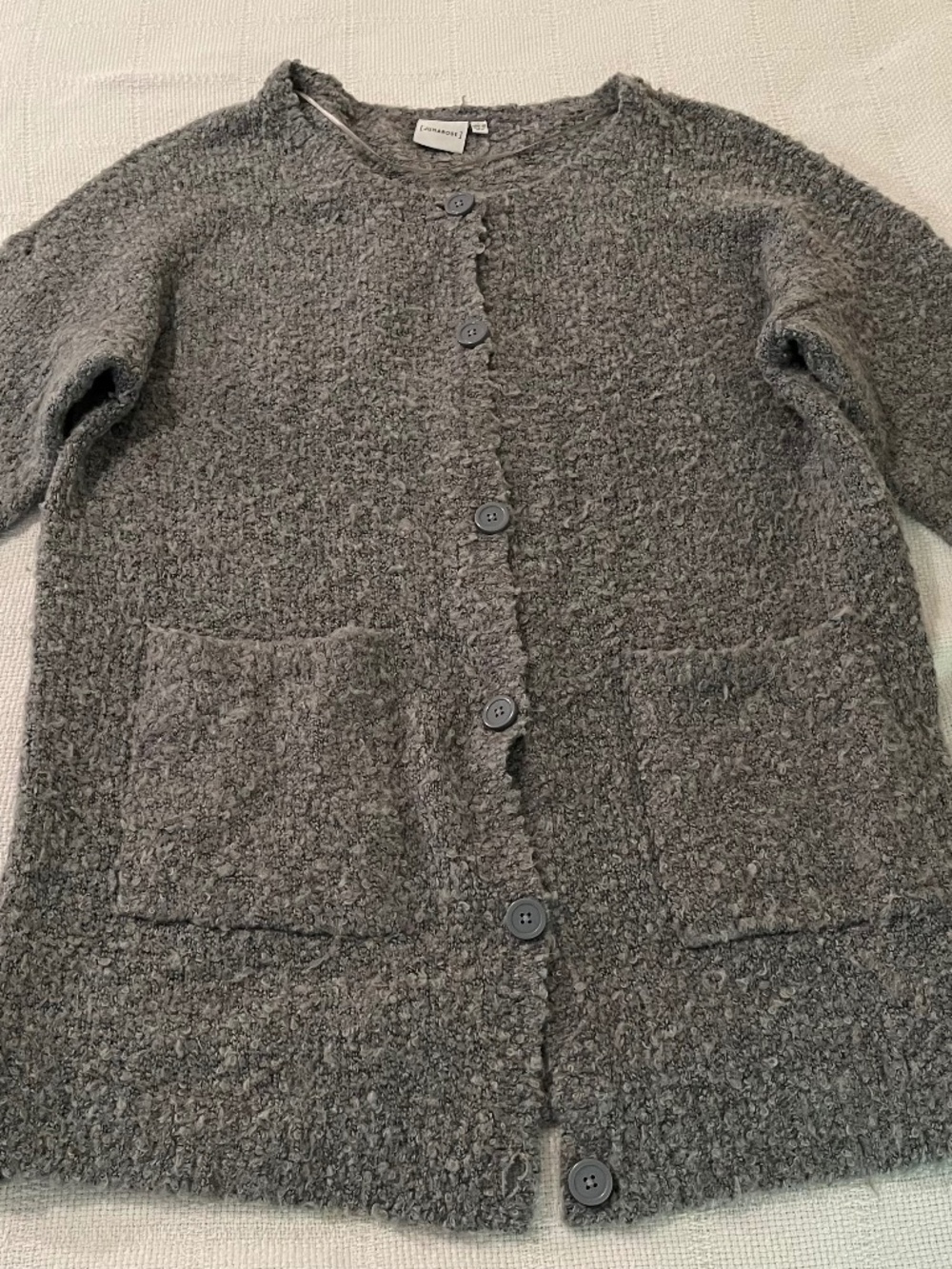 Junarose Bouclé Knit Long Cardigan Sweater Gray Button Front 1X